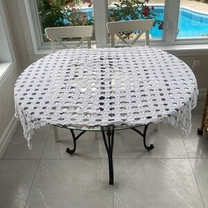 Hand-Crafted Vintage Rectangle White Crochet Tablecloth Length:58”
Width:40.5”